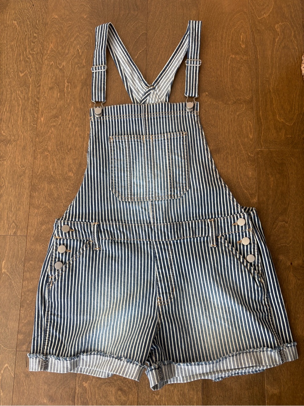 NWOT Women’s Denim Short Overalls - Blue & White Stripe (Sz L)